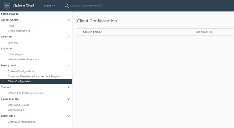 vSphere client configuration