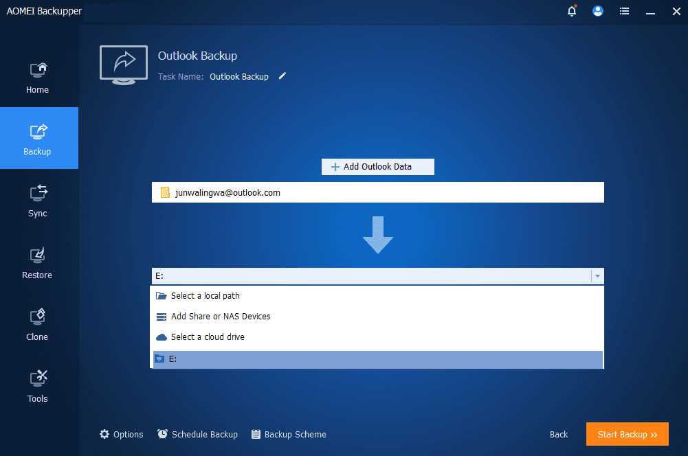 Select Backup Destination Path