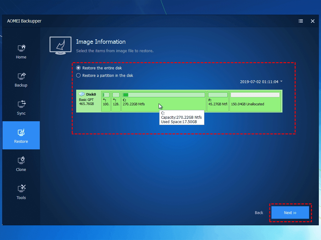 Restore Entire Disk or Partition