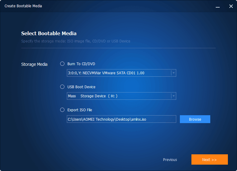 Choose Bootable Media