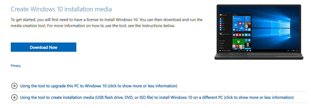 Create Windows10 Installation Download Now