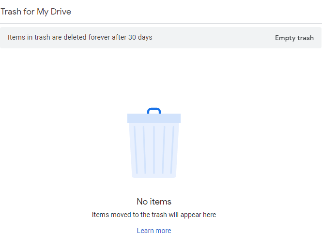 Trash For My Drive 30 Days Limit