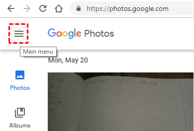google photos main menu