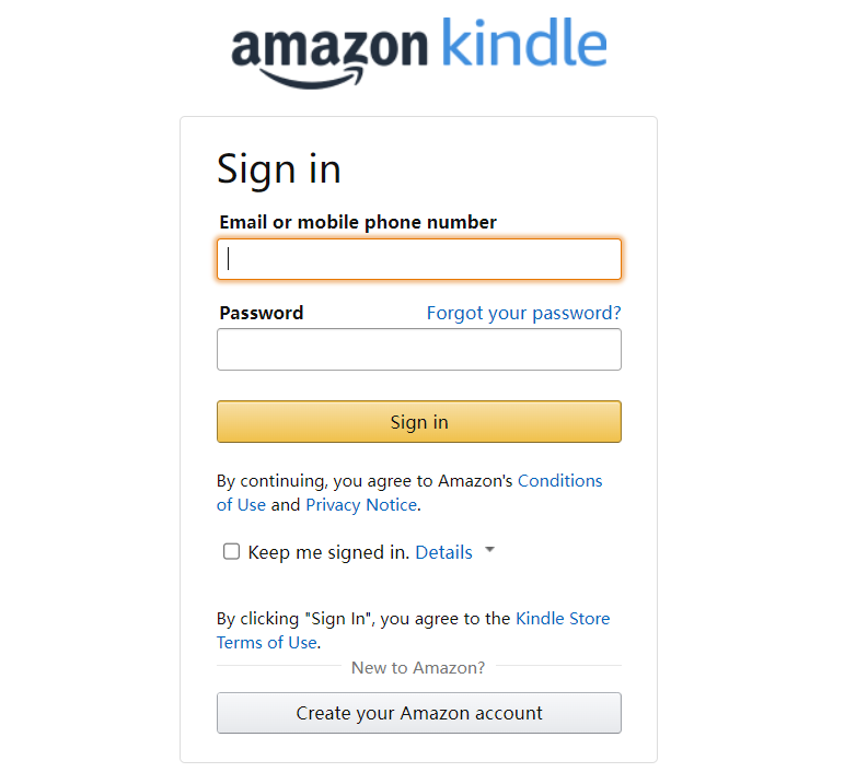 Amazon Kindle Sign In