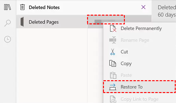 Select Deleted Onenote Page Restore To