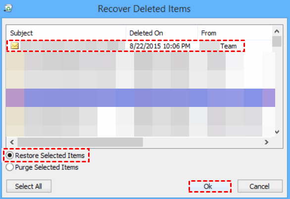 Outlook Restore Selected Items Ok