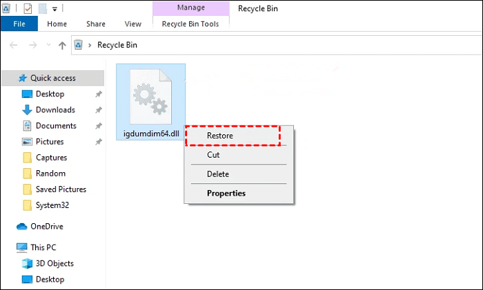 Restore DLL File From Recycle Bin