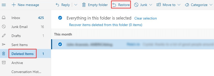 Restore Outlook Email