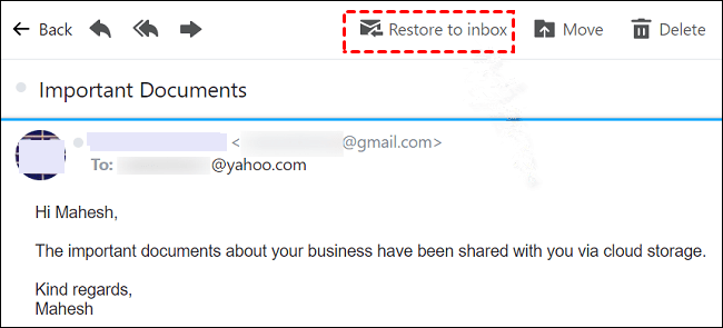 Yahoo Mail Restore To Inbox