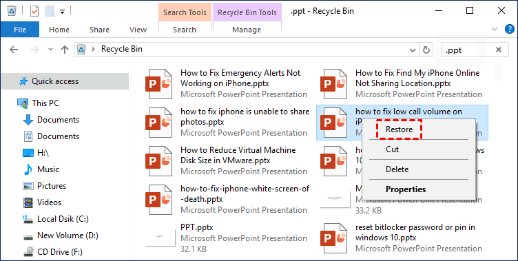 Recover Deleted PPT Files from Recycle Bin