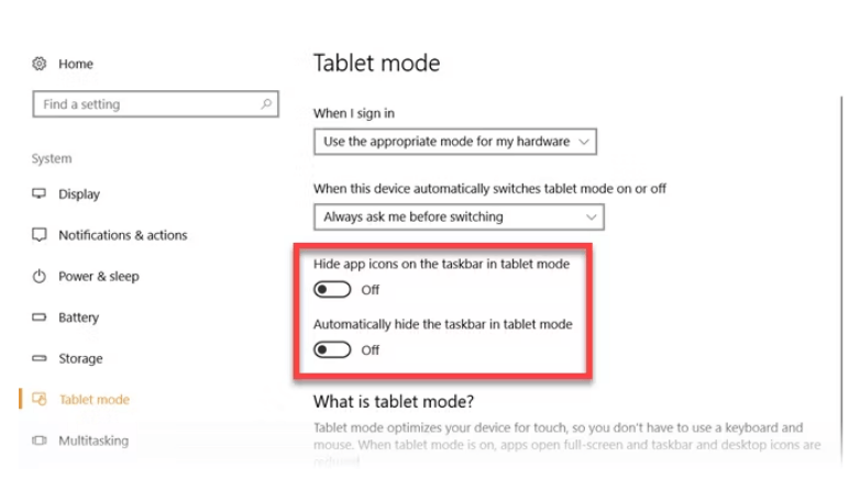 Turn off Tablet Mode