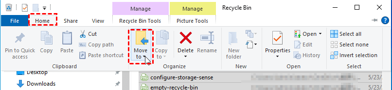 Restore Data from Recycle Bin via Move to