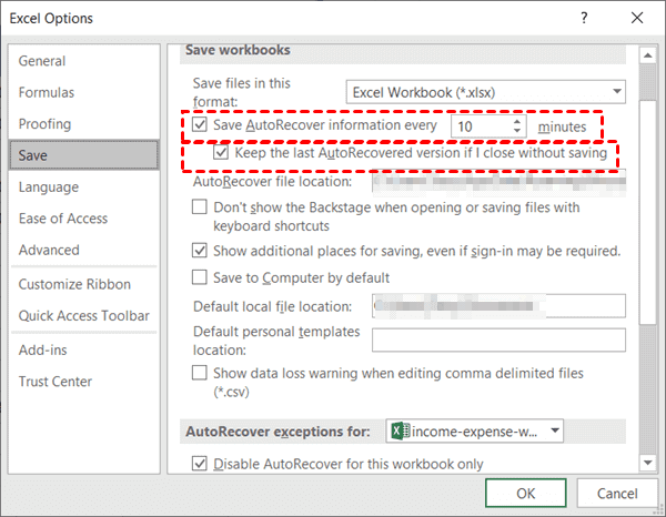 Enable AutoSave and AutoRecover Feature