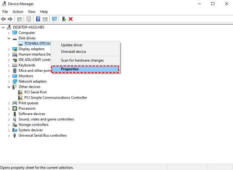 Right Click SSD Properties