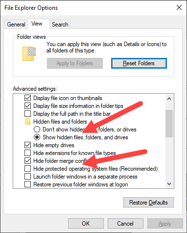 show hidden files windows 10