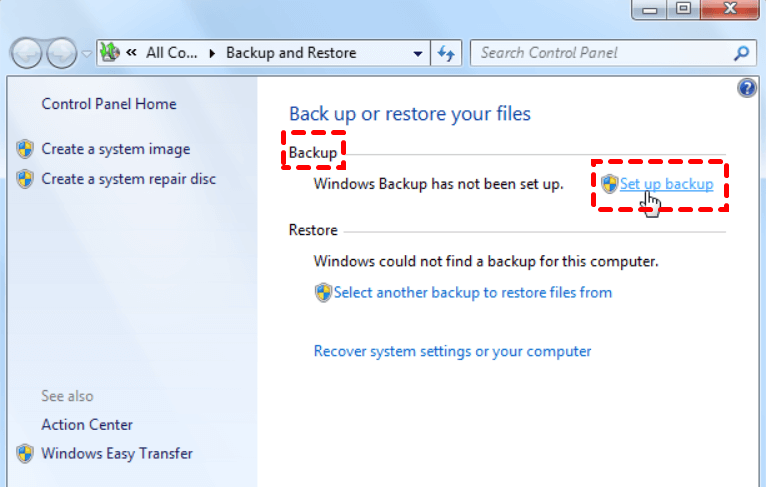 Windows Backup Set up Backup
