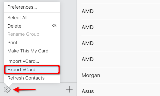 Click Export vCard to Export Contacts