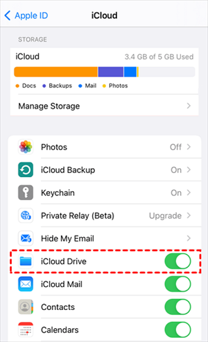 Enable iCloud Drive on iPhone