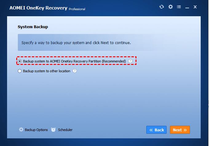 Create AOMEI OneKey Recovery Partition