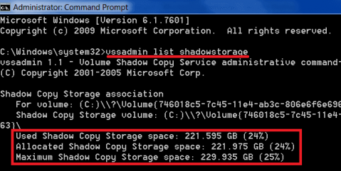maximum shadow copy storage space