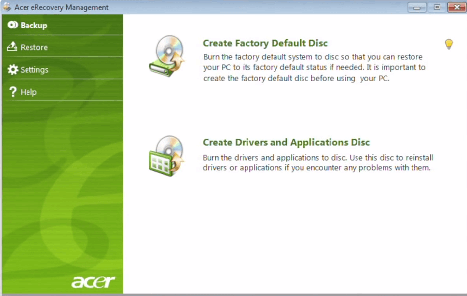 acer individual system restore