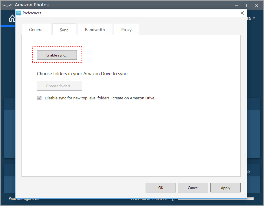 Enable Sync for Amazon Drive