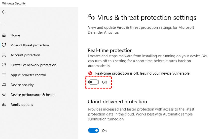 Turn off Real-time Protection
