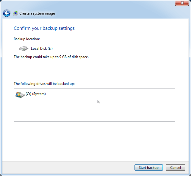 Confirm Backup Settings Create A System Image