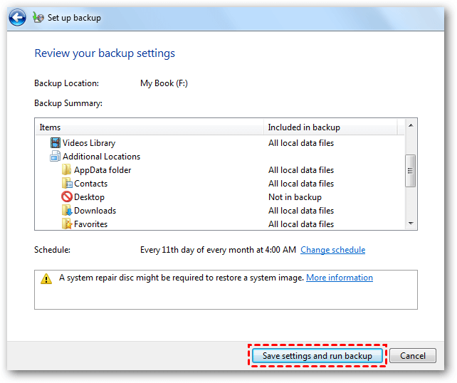сохранение системных электронных файлов в Windows 7