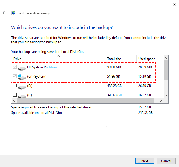 Include System Partition and Other Drive(s)