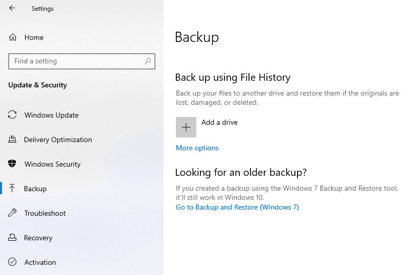 Built In Backup Windows 10