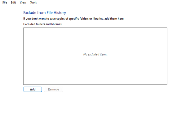 file history exclude folders