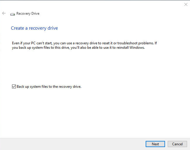 Backup System Files To The Recovery Drive