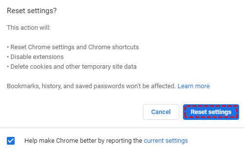 Reset Google Chrome