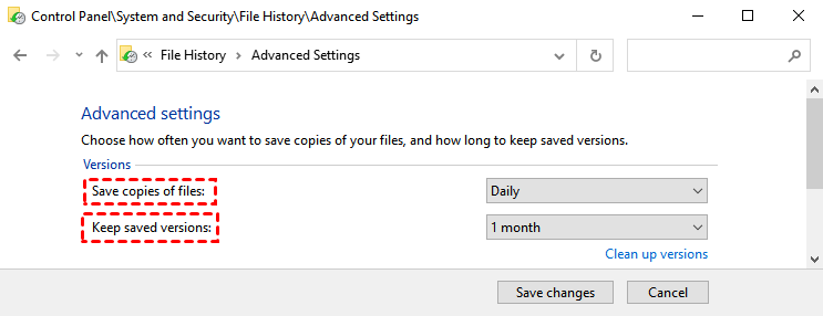 Change File History Backup Settings