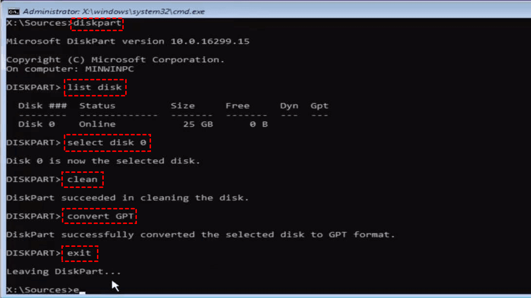 Convert MBR to GPT Diskpart Command