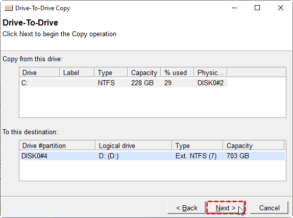 Drive to Drive Copy Confirmation