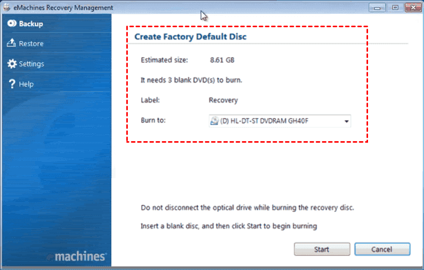 emachines create recovery disk