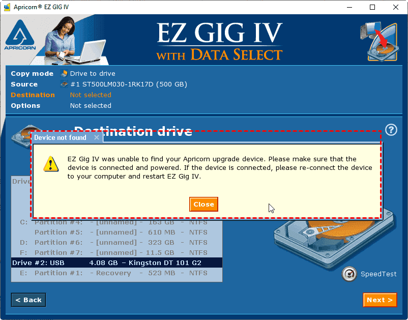 EZ GIG IV Device Not Found