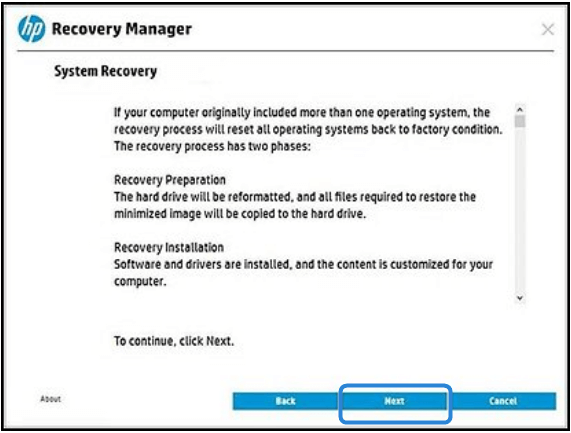 Start System Recovery HP