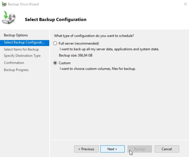 Select Backup Configuration