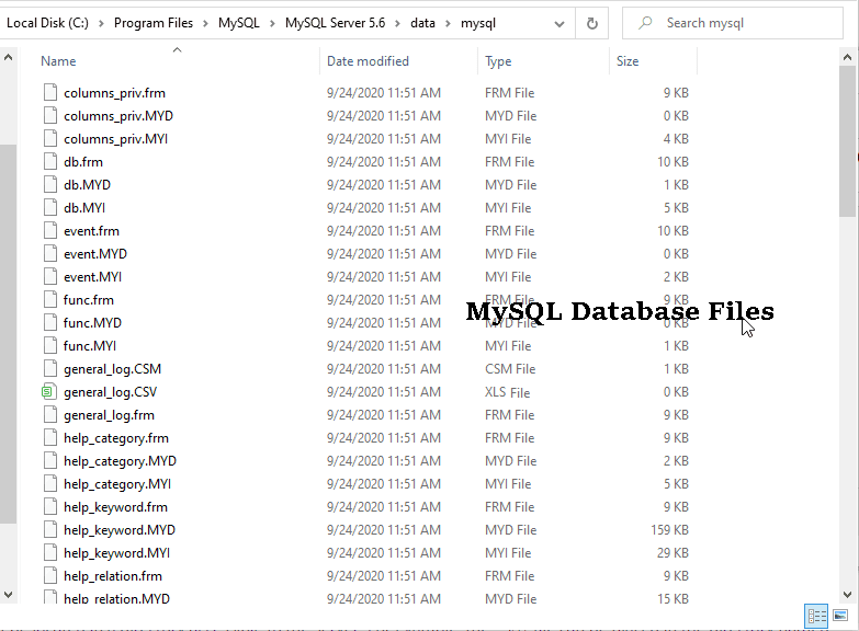 MySQL Database Files
