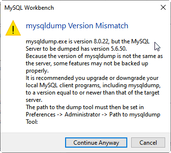 Mysqldump Version Mismatch