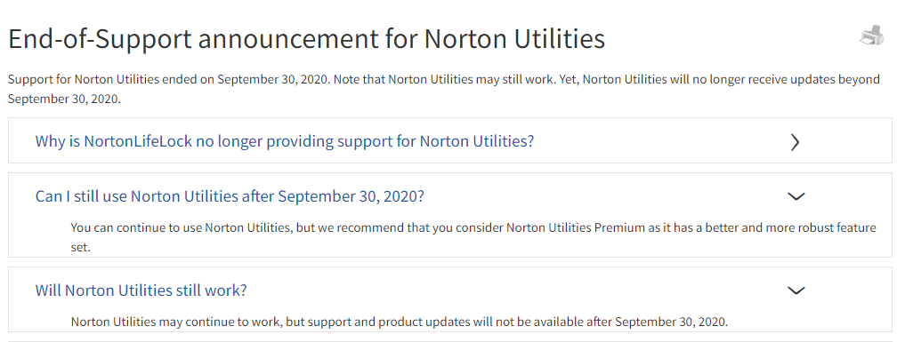 norton utilities discontinued