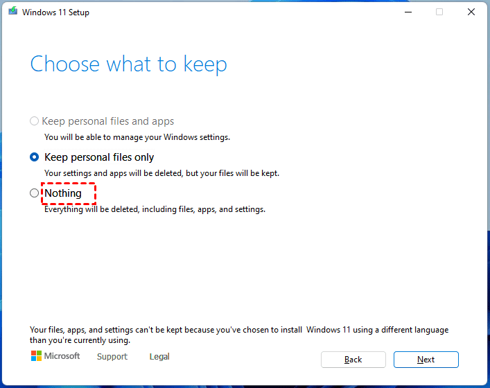 Clean Install with Nothing Option