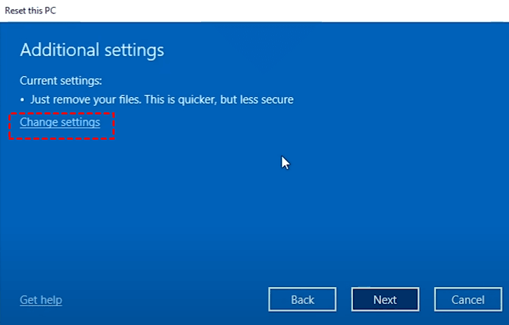 Change Settings Reset This PC