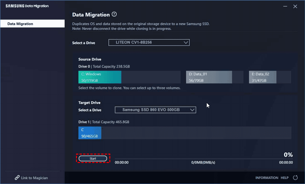 Samsung Data Migration Start Clone