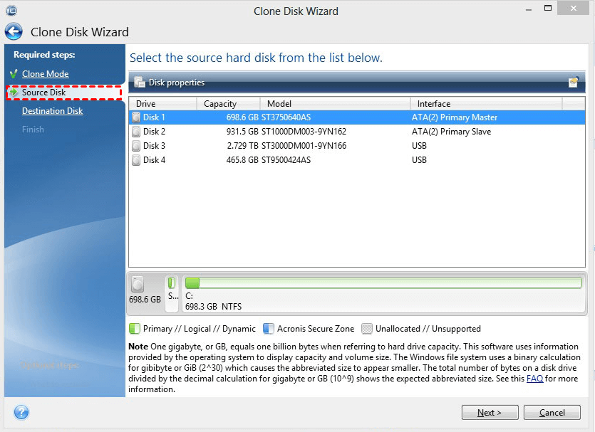 Select Source Disk