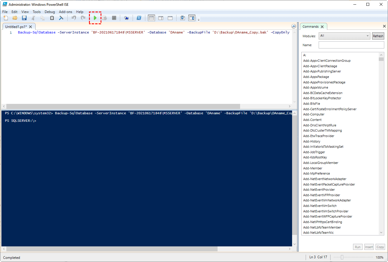 Create copy-only backup with PowerShell