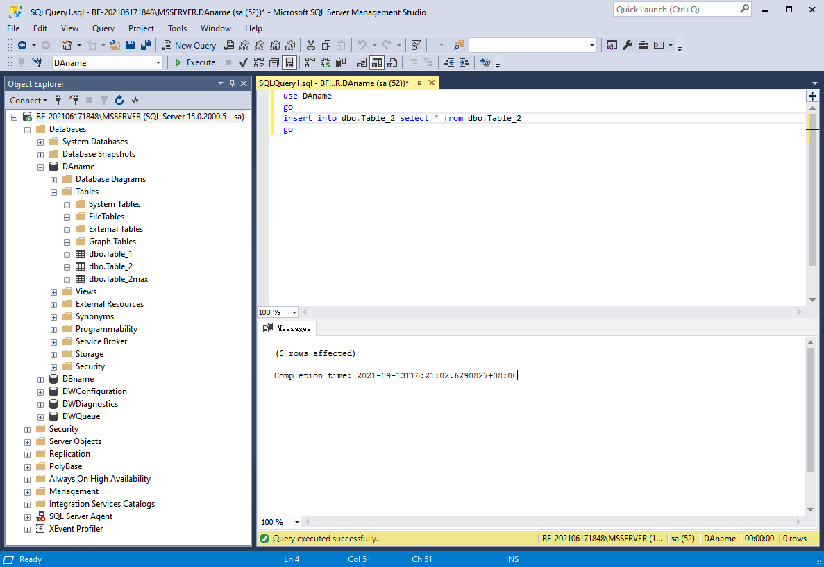 Insert data to existing table